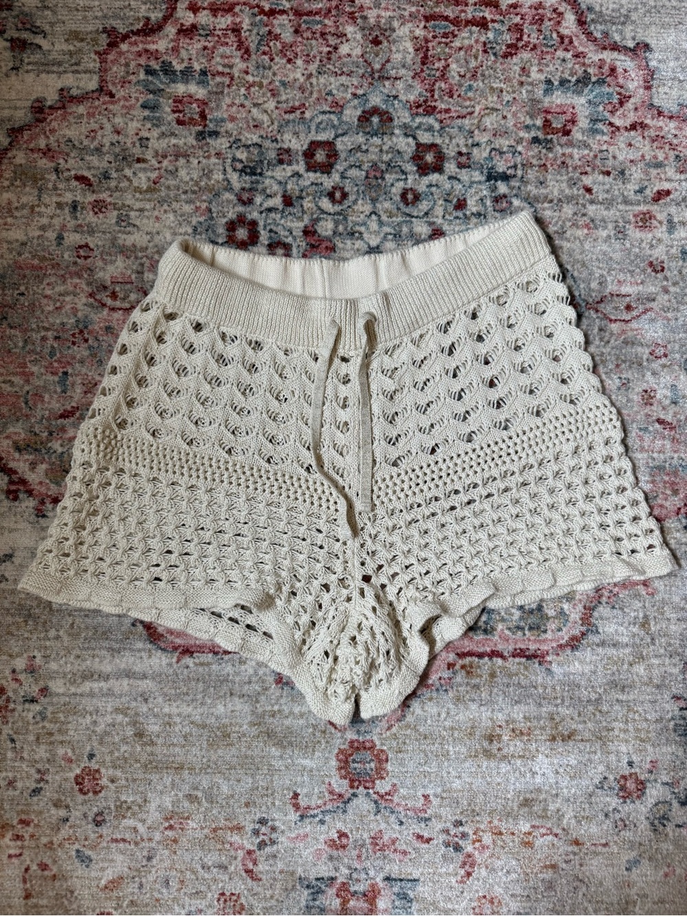 aerie Crochet High-Waist Drawstring Shorts - Cream